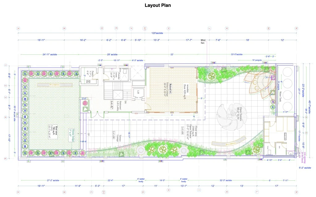 Terrace layout plan drawing, Greater Kailash project