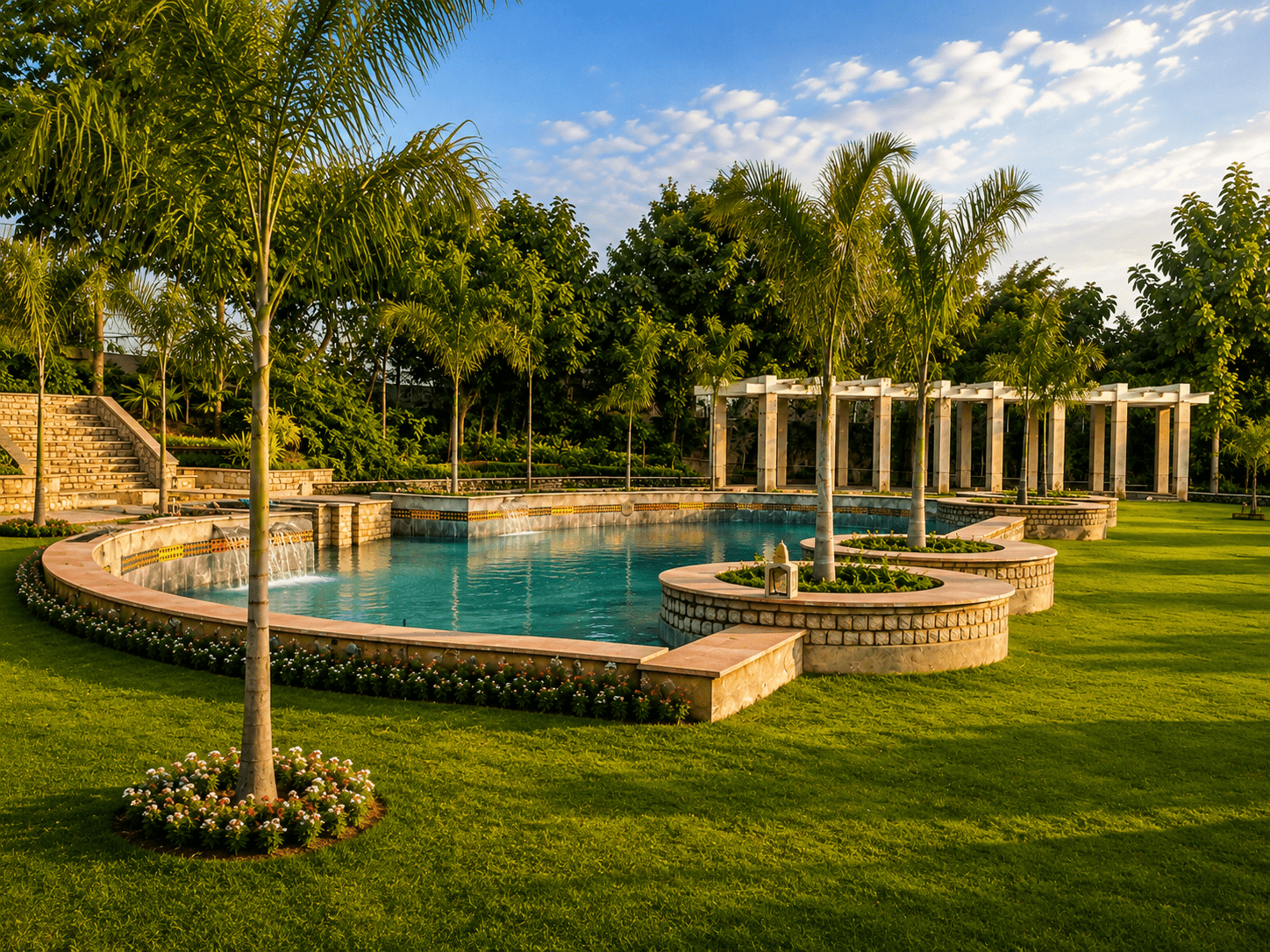 Sprawling garden and lawn areas at Adroid Farms.