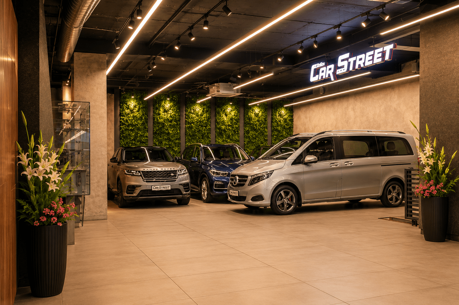 Secondary display zone with tailored overhead lighting.