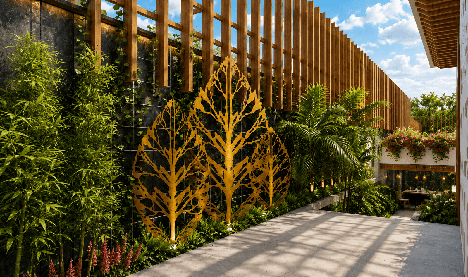 Architectural landscape design wall at Goel Villa.