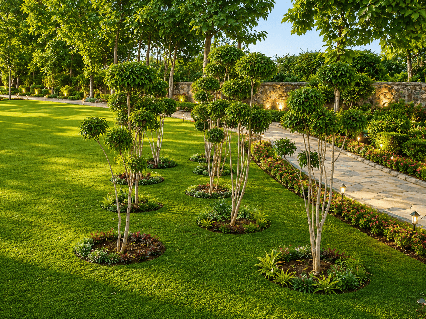 Meandering pathways and lush gardens at Green Palm.