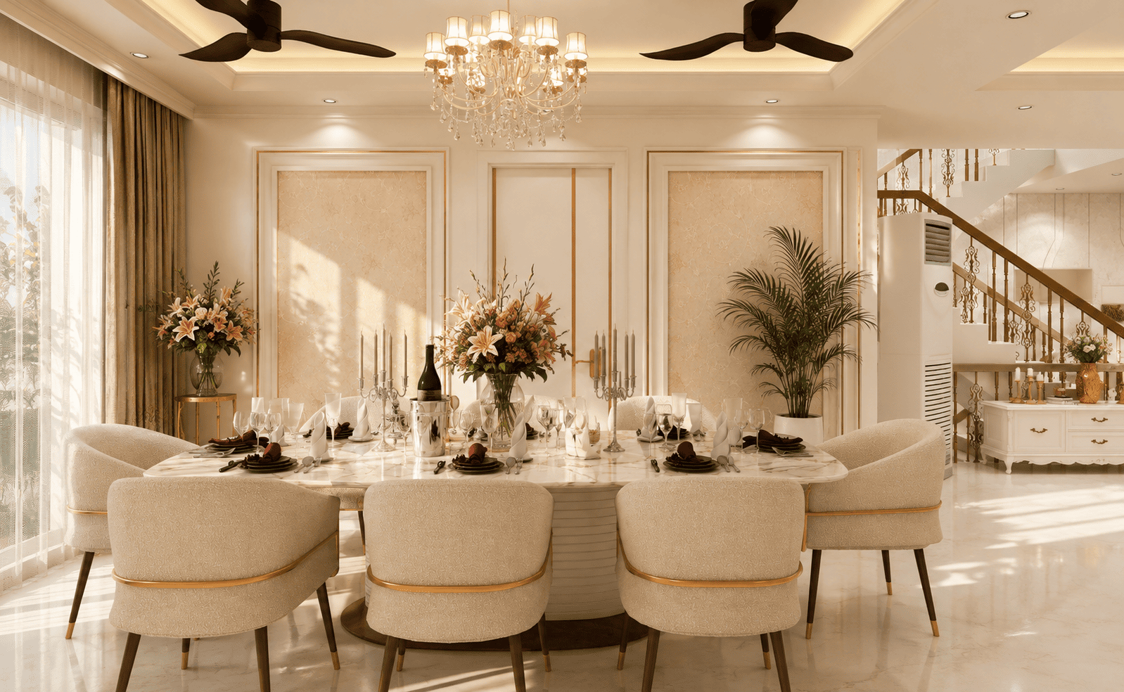 Detailed perspective of the dining setup.