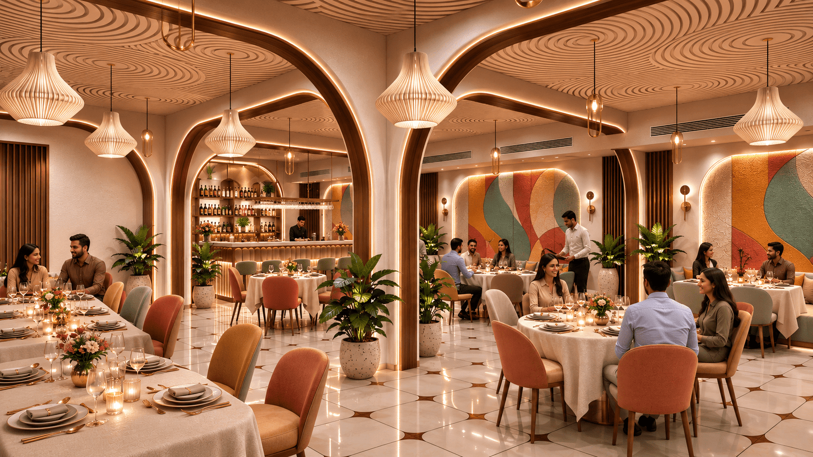 The elegant dining room interior at Hotel Trenor.