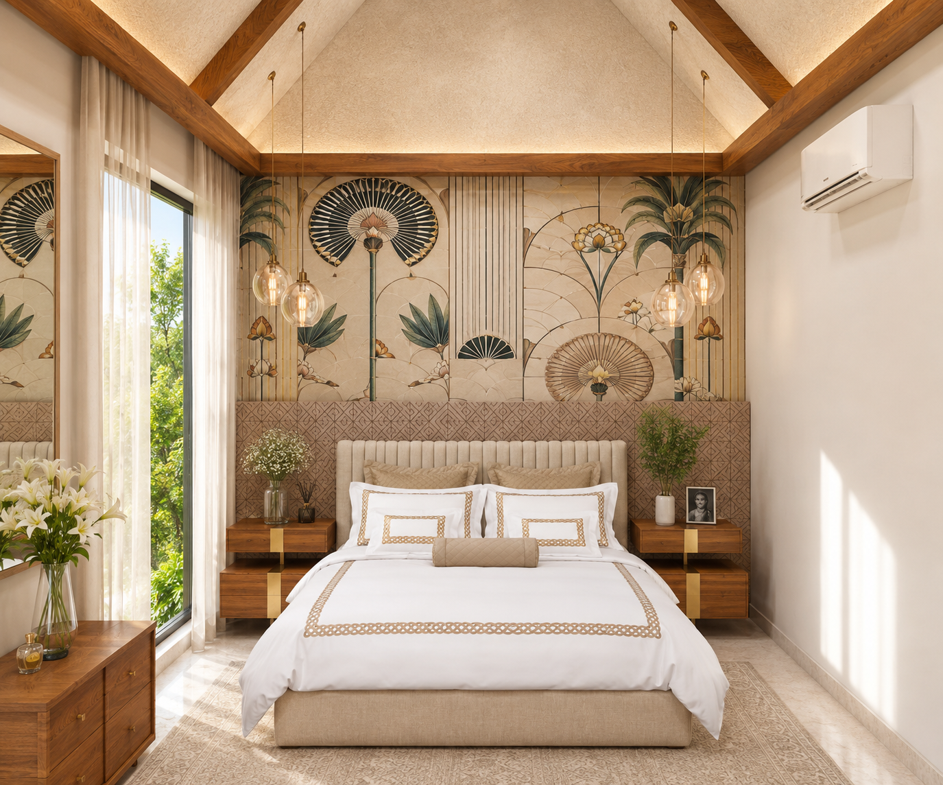 Warm and textured bedroom suite.