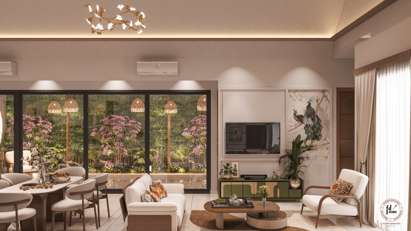 Expansive and grand lobby interior of the villa.