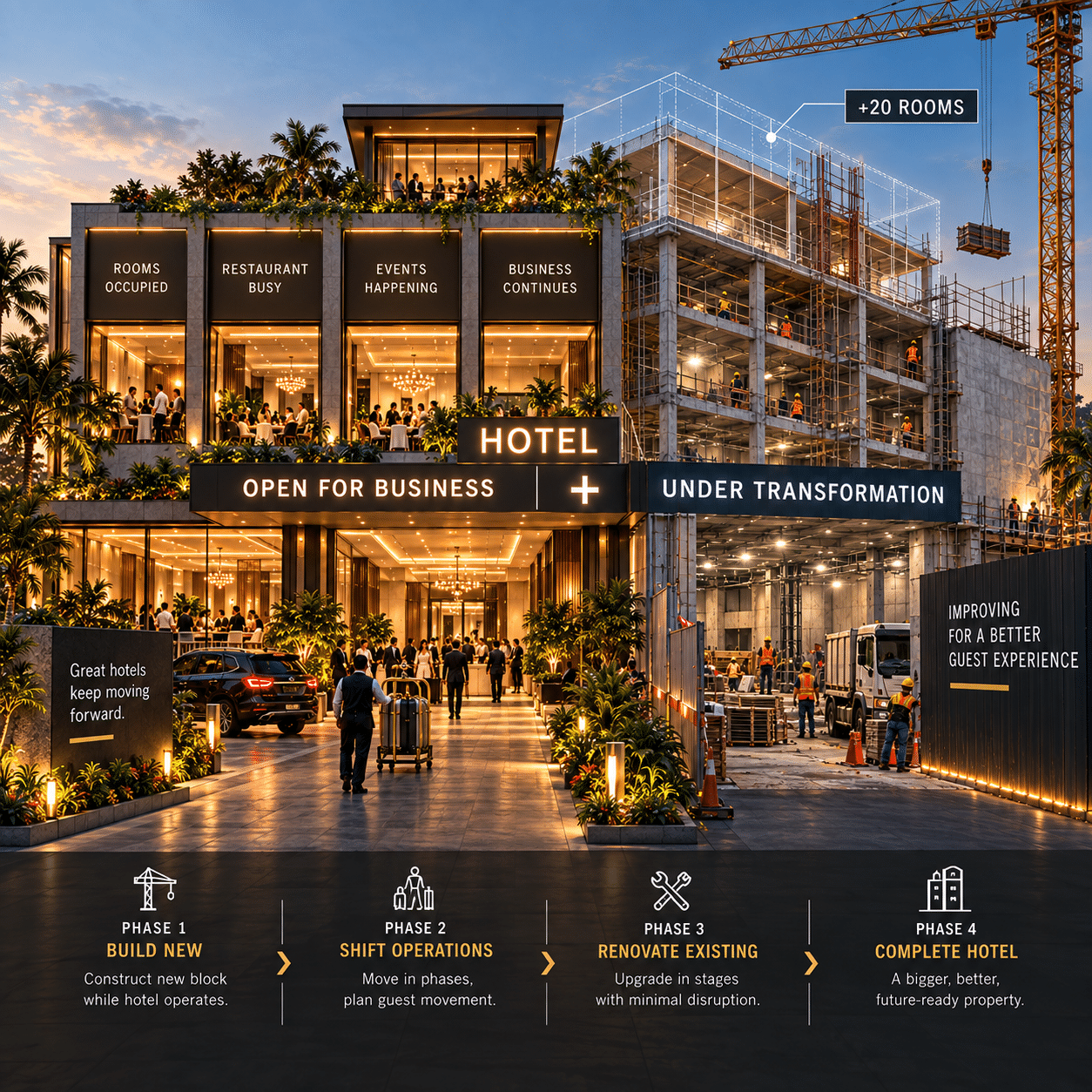 Q25 / pp.68–70 · Live Hotel Phasing Operate →
Build → Shift → Renovate → Complete