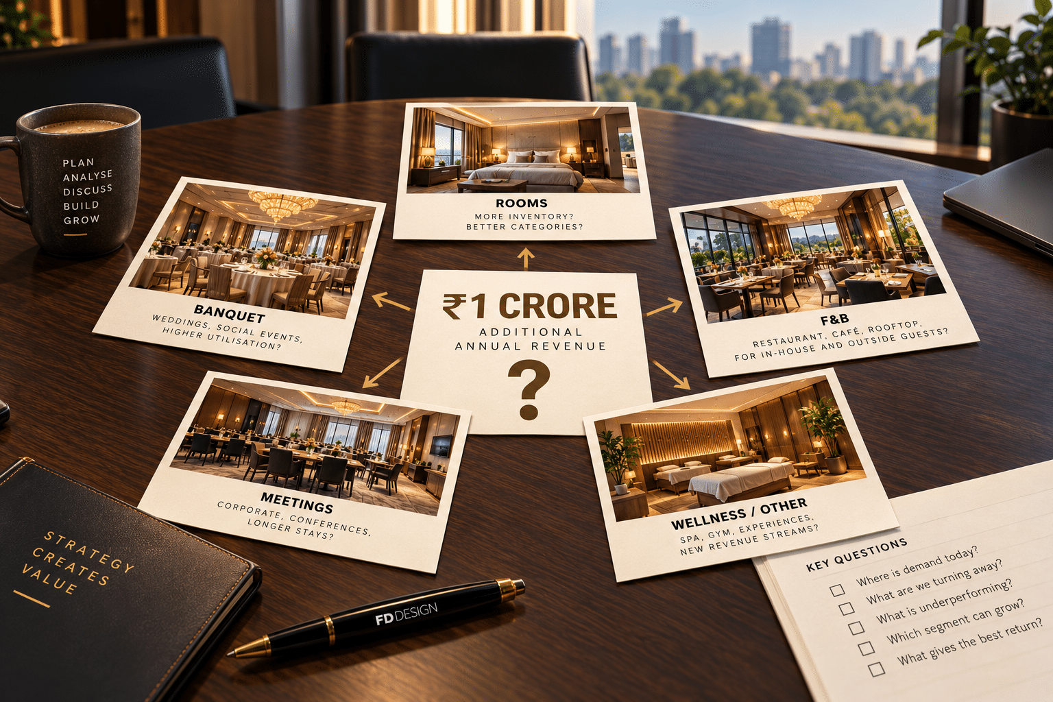 Hotel property with audit framework showing: Do not begin with what should we build, begin with what could this property become — 10-point asset audit
