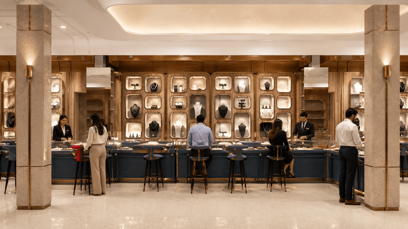 The sophisticated retail floor and display counters.