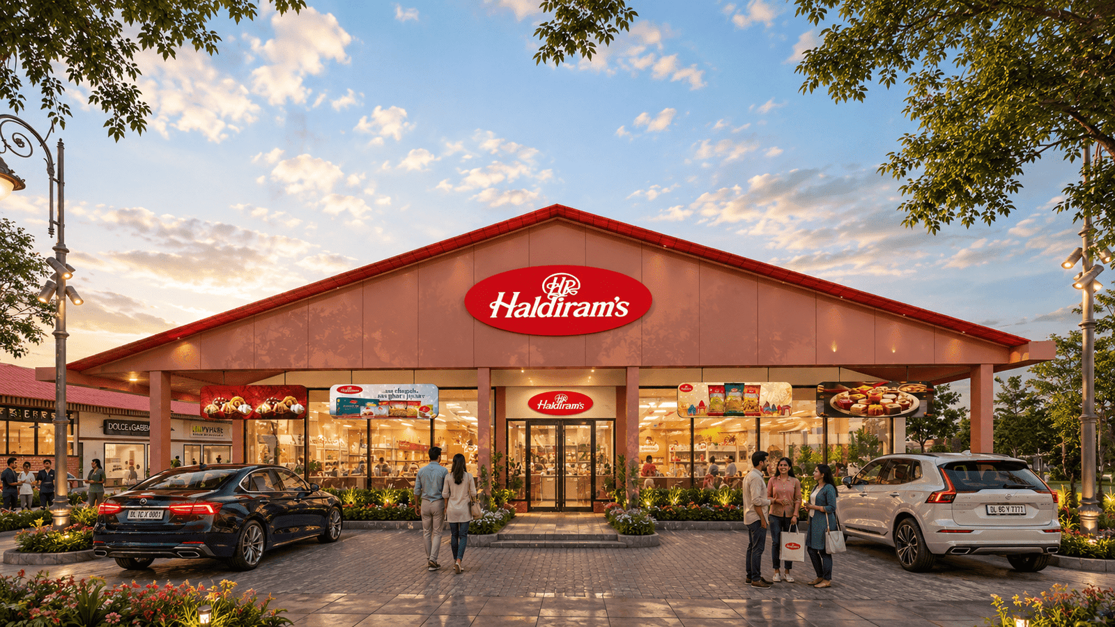 Welcoming thresholds and shared spaces in the food court design.