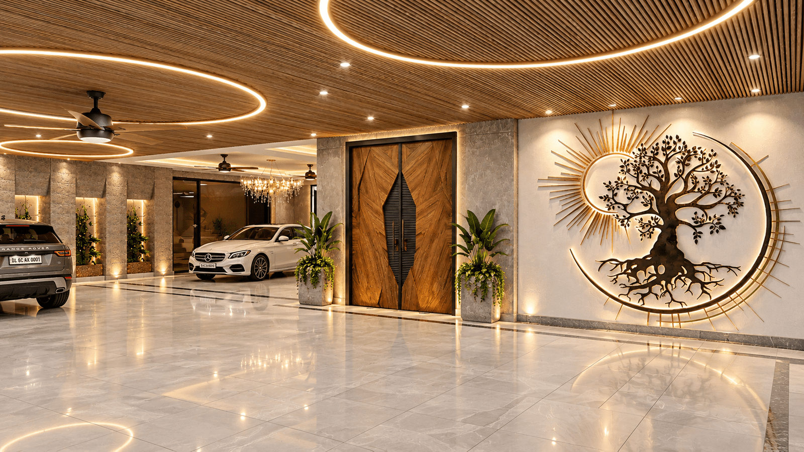The expansive and brightly lit main living area.