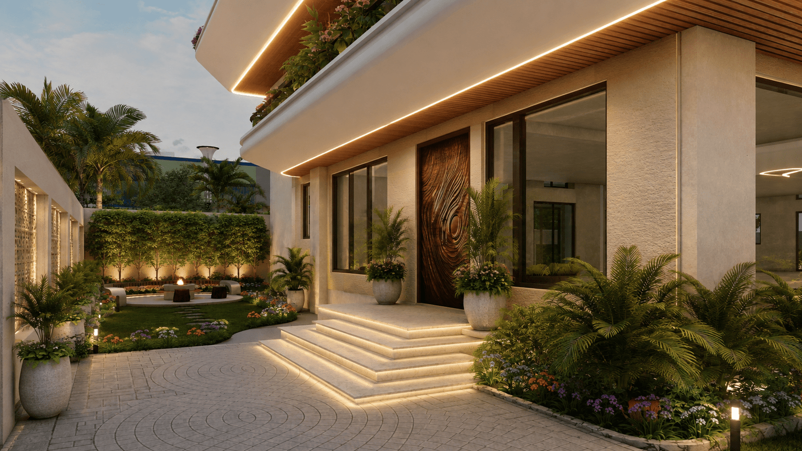 Elevated perspectives of the outdoor living spaces at Agarwal Residence.